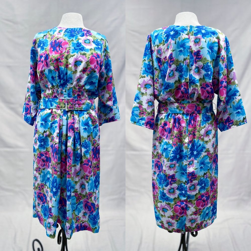 Kimono-Style Floral Dress, Matching Belt, Vintage